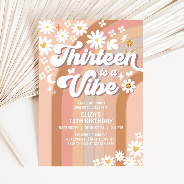 Thirteen is a Vibe Earthy 70s Groovy 13th Birthday Invitation (Creator Uploaded)
