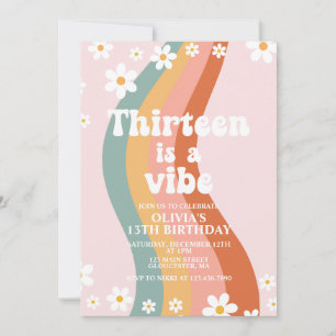 Thirteen is a Vibe groovy rainbow 13th birthday Invitation