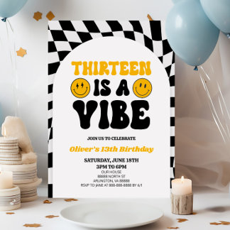 Thirteen Is A Vibe Retro First 13th Birthday Party Invitation