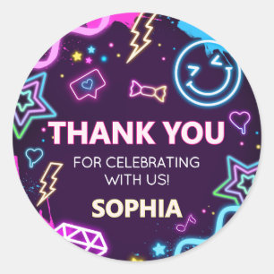 Thirteen Neon Teenager Birthday Party Classic Round Sticker
