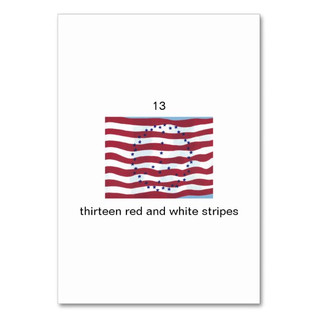 Thirteen red and white stripes number flashcards table number (Back)