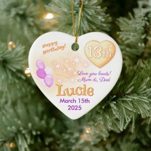 Thirteen Teenager Heart 13th Birthday Girl Ceramic Tree Decoration