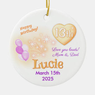 Thirteen Teenager Round 13th Birthday Girl Ceramic Tree Decoration