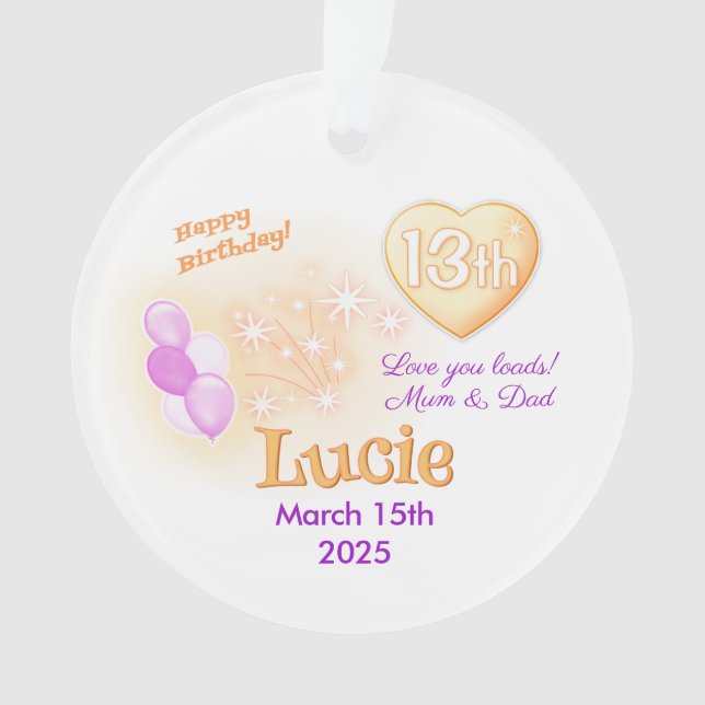 Thirteen Teenager Round 13th Birthday Girl Ornament (Front)