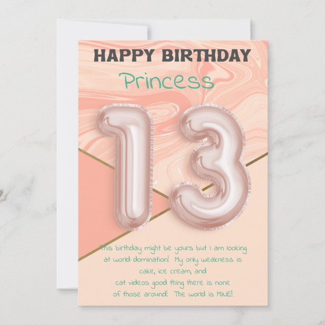 Thirteen year old girls Happy Birthday card (Front)