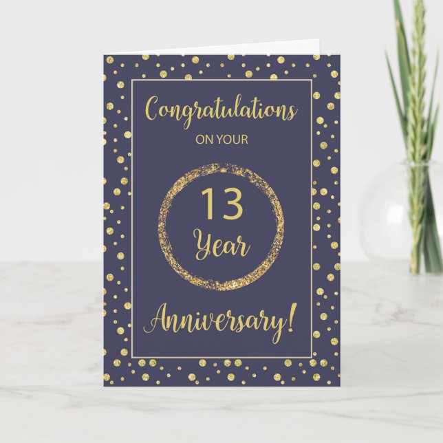 Thirteen Years Business Anniversary Navy and Gold Card (Front)
