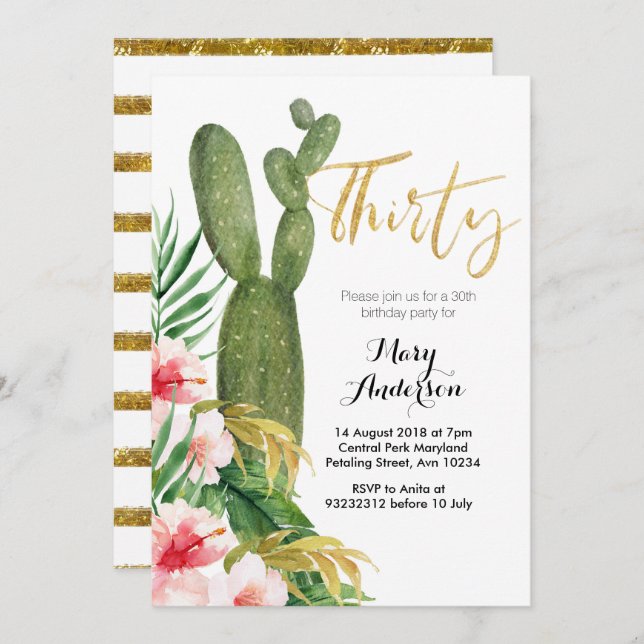 Thirty 30th Birthday Invitation cactus fiesta (Front/Back)