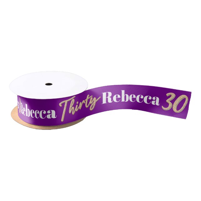 Thirty 30th birthday name purple white gold ribbon satin ribbon (Spool)