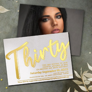 Thirty 30th Birthday party white with gold script