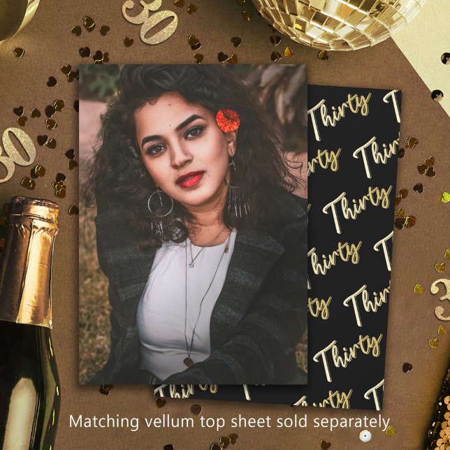 Thirty 30th Birthday photo black gold background Invitation (Creator Uploaded)