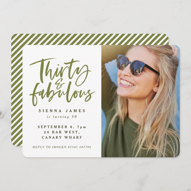 thirty and fabulous birthday party photo invite (Front/Back)