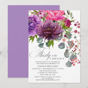 Thirty and Fabulous Elegant Floral 30th Birthday Invitation