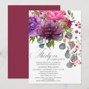 Thirty and Fabulous Elegant Floral 30th Birthday Invitation