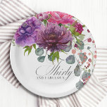 Thirty and Fabulous Elegant Floral 30th Birthday Paper Plate<br><div class="desc">Thirty and Fabulous Elegant Floral 30th Birthday Paper Party Plates features a stylish watercolor flower bouquet in pink,  purple and burgundy with greenery. Designed by ©Evco Studio www.zazzle.com/store/evcostudio</div>