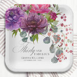 Thirty and Fabulous Elegant Floral 30th Birthday Paper Plate<br><div class="desc">Thirty and Fabulous Elegant Floral 30th Birthday Party Paper Plates features a stylish watercolor flower bouquet in pink,  purple and burgundy with greenery. Simply add your custom text for your thirtieth birthday party. Personalised by editing the text in the text boxes provided. Designed by ©Evco Studio www.zazzle.com/store/evcostudio</div>