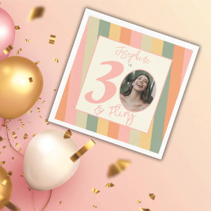 Thirty and Flirty Boho Pink Photo Birthday Party Napkin