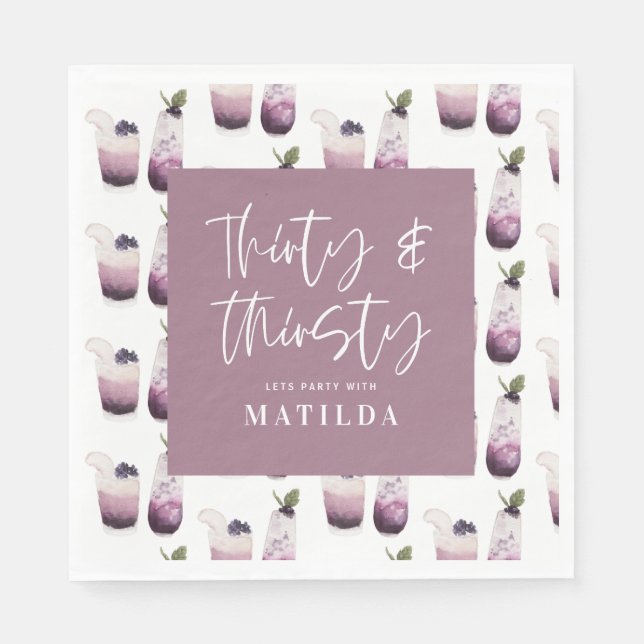 Thirty and thirsty 30th birthday party napkin (Front)