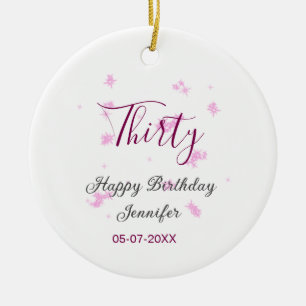 Thirty birthday pink glitter stars black 30th date ceramic tree decoration