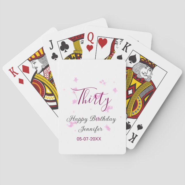 Thirty birthday pink glitter stars black 30th date playing cards (Back)