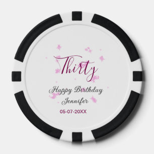 Thirty birthday pink glitter stars black 30th date poker chips