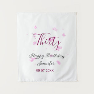 Thirty birthday pink glitter stars black 30th date tapestry