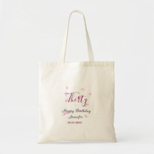 Thirty birthday pink glitter stars black 30th date tote bag