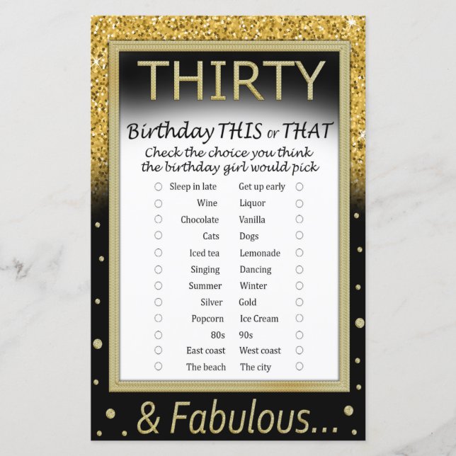 Thirty Birthday This or That Game (Front)