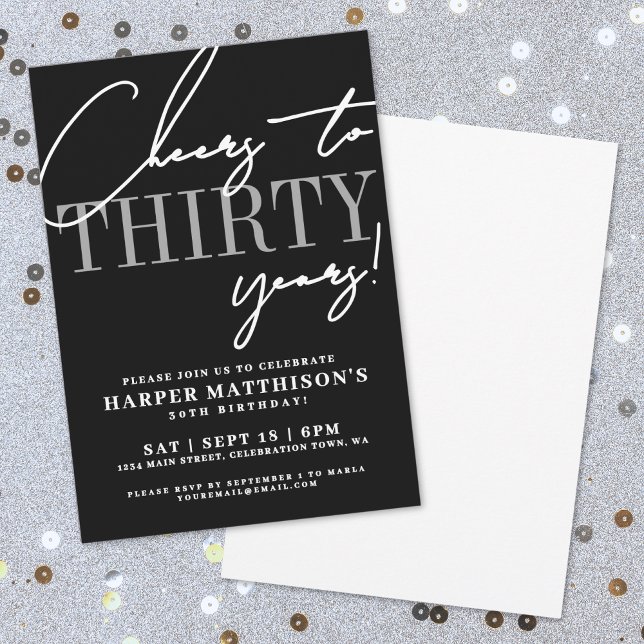 Thirty Black 30th Birthday Party Invitation (Thirty Black 30th Birthday Party Invitation)