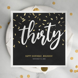 Thirty Black Gold 30th Birthday Party Napkin