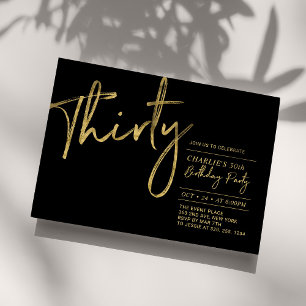 Thirty   Black & Gold Modern 30th Birthday Party   Invitation