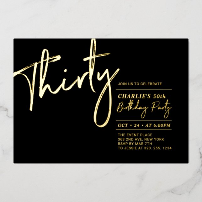 Thirty | Black Modern Gold 30th Birthday Party (Front)