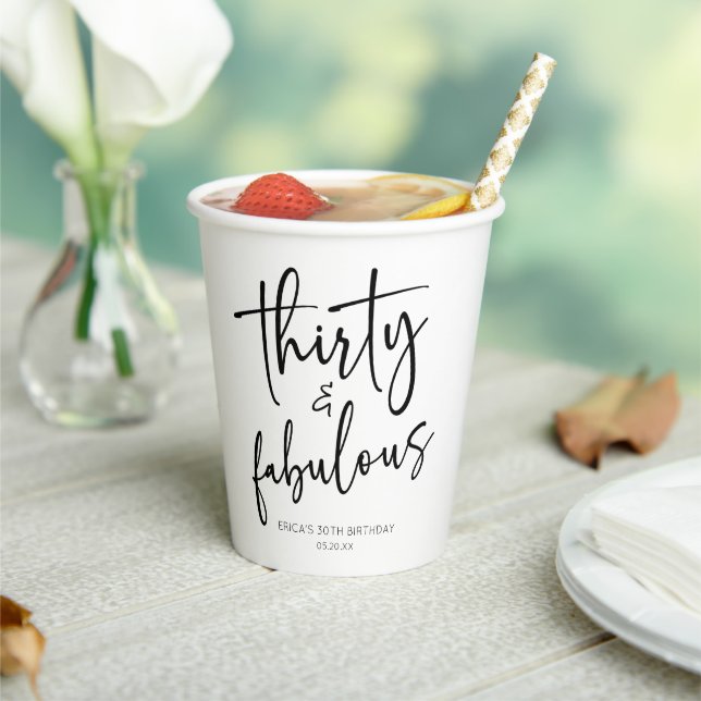 Thirty & Fabulous Minimalist 30th Birthday Party Paper Cups (Insitu)