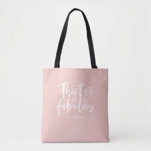 Thirty & fabulous pink script text tote bag