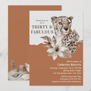 Thirty & Fabulous Watercolor Leopard 30th Birthday Invitation