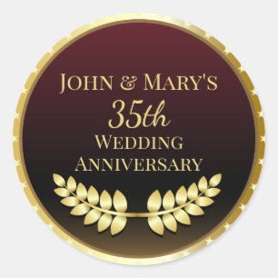 Thirty Fifth Wedding Anniversary Gold Medal Classic Round Sticker