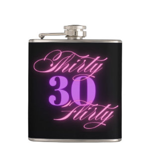 thirty flirty ,30th birthday neon pink black chic hip flask