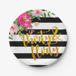 Thirty & Flirty Plate - Floral with Black & White
