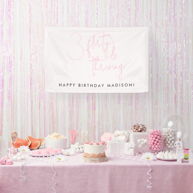 Thirty, Flirty Thriving Modern Pink 30th Birthday  Banner (Party)