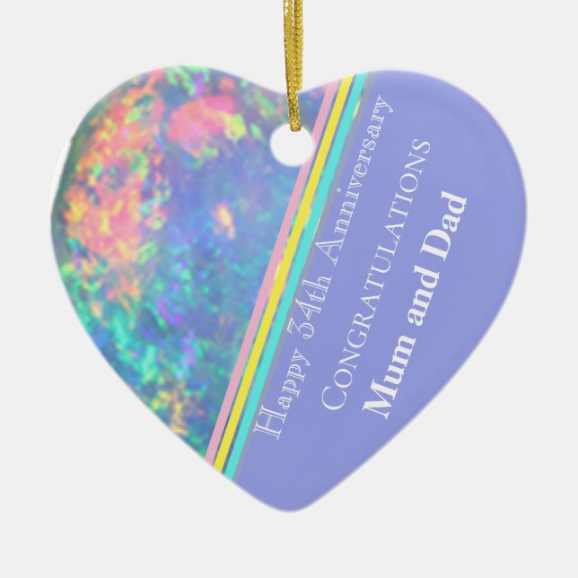 Thirty fourth Wedding Anniversary, Opal,  Ceramic Tree Decoration (Front)