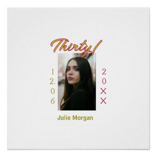 thirty golden maroon photo name date birthday tren poster