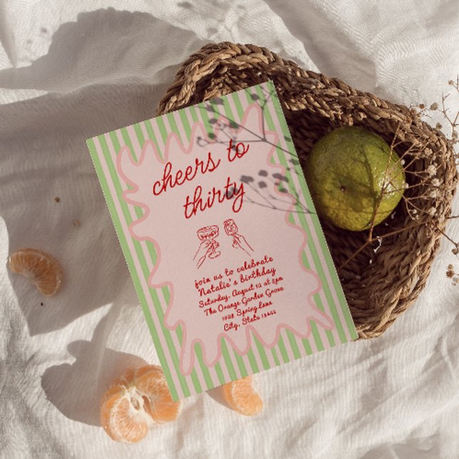 Thirty Hand Drawn Colourful Stripes Birthday Party Invitation (Creator Uploaded)