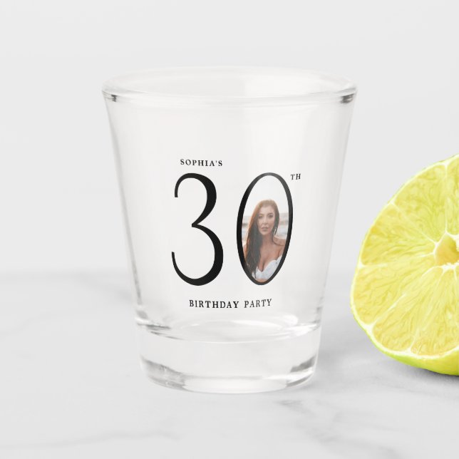 Thirty Minimal Photo 30th Birthday Shot Glass (Front)
