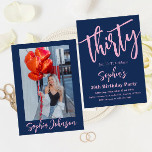 Thirty Modern Pink Script 30th Birthday Party  Invitation
