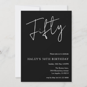 Thirty Modern Simple Black 50th Birthday Invitation