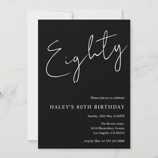 Thirty Modern Simple Black 80th Birthday Invitation (Front)