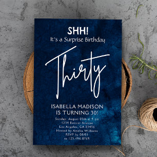 Thirty Navy Blue 30th Birthday Surprise Party Invitation