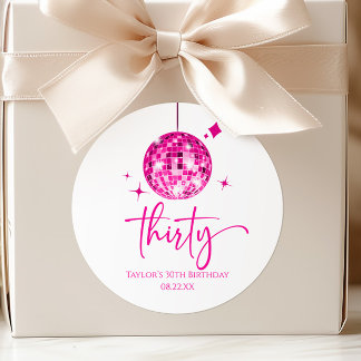 Thirty Pink Disco Ball 30th Birthday Party Classic Round Sticker