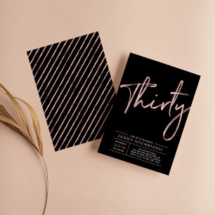 Thirty   Rose Gold & Black 30th Birthday Party Invitation