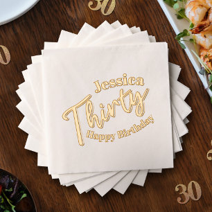 Thirty script text 30th Birthday custom name Foil Napkins