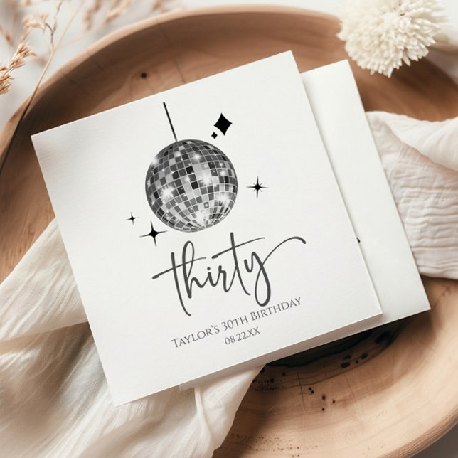 Thirty Silver Disco Ball 30th Birthday Party Napkin (Creator Uploaded)